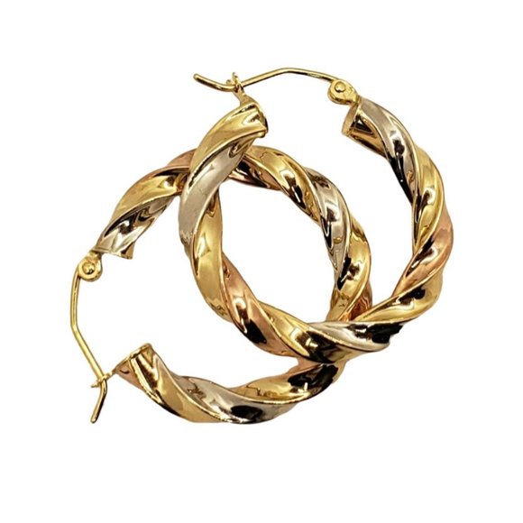 14k real Gold Square Twist Hoop Earrings 25mm - Picture 5 of 5